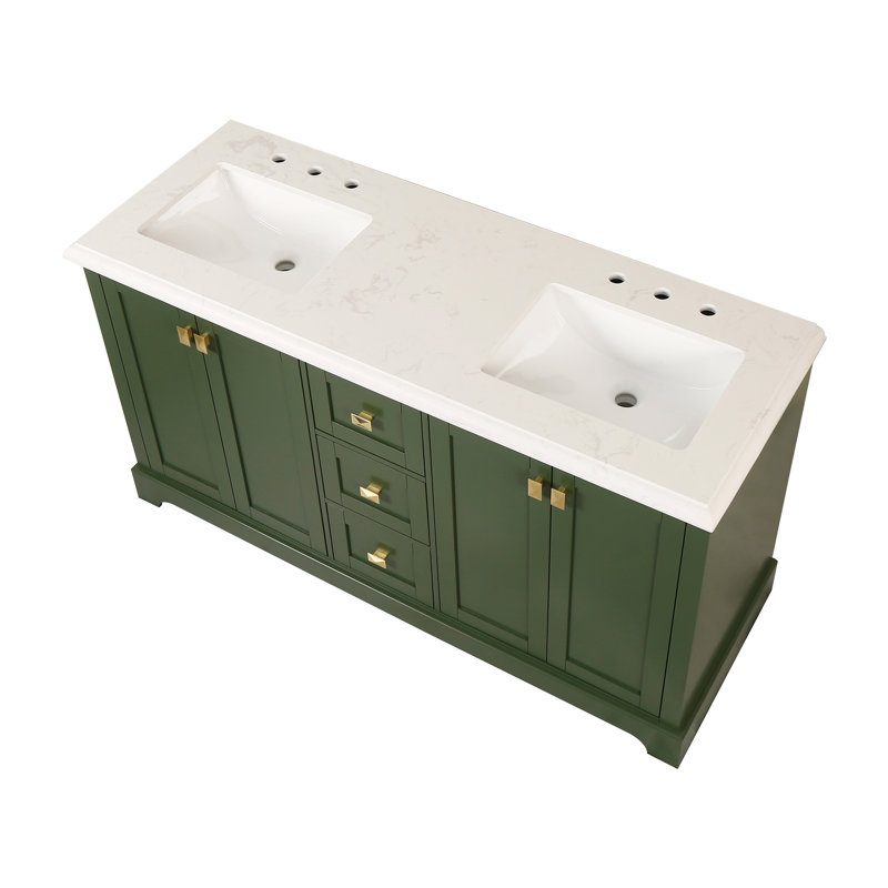 60'' Double Bathroom Vanity with Marble Top, Green