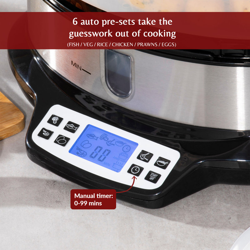 Innoteck Kitchen Pro 3-Tier Steam Cooker With Digital Timer, 9Liter Cooking Capacity, 800W BPA Free