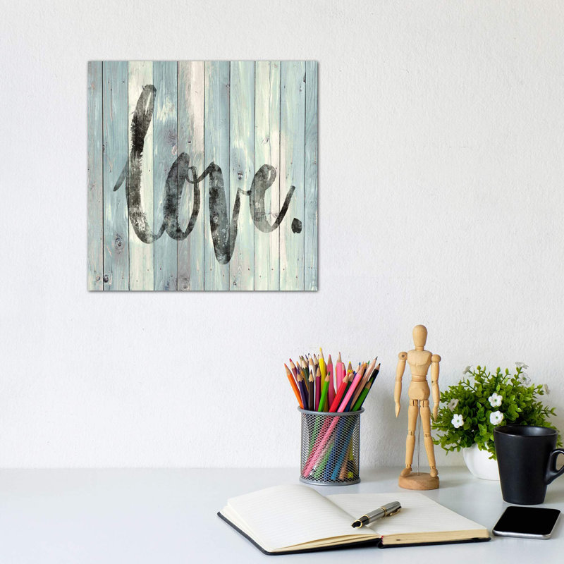 Love. On Wood by Jamie MacDowell - Wrapped Canvas Print