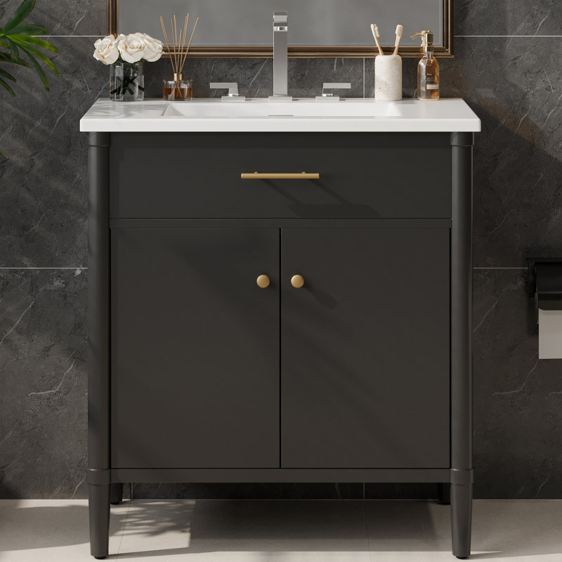 Meuble-lavabo de salle de bain avec lavabo, Noir