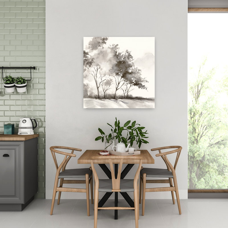 «Whispering Trees In Gentle Breeze», art contemporain mural, paysage abstrait, H 32 po x l 32 po
