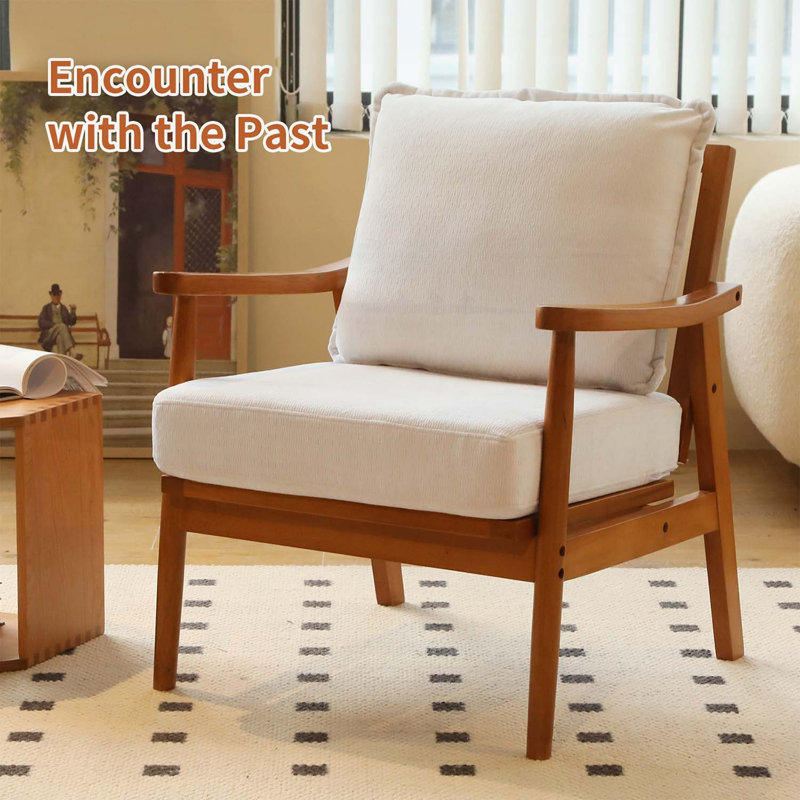 Chaise d'appoint confortable avec structure en bois, pour le salon, la chambre à coucher ou le balcon, Blanc
