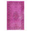 Tapis turc noué à la main de 6,5 po x 6,6 pi et teint en rose avec motif de médaillon