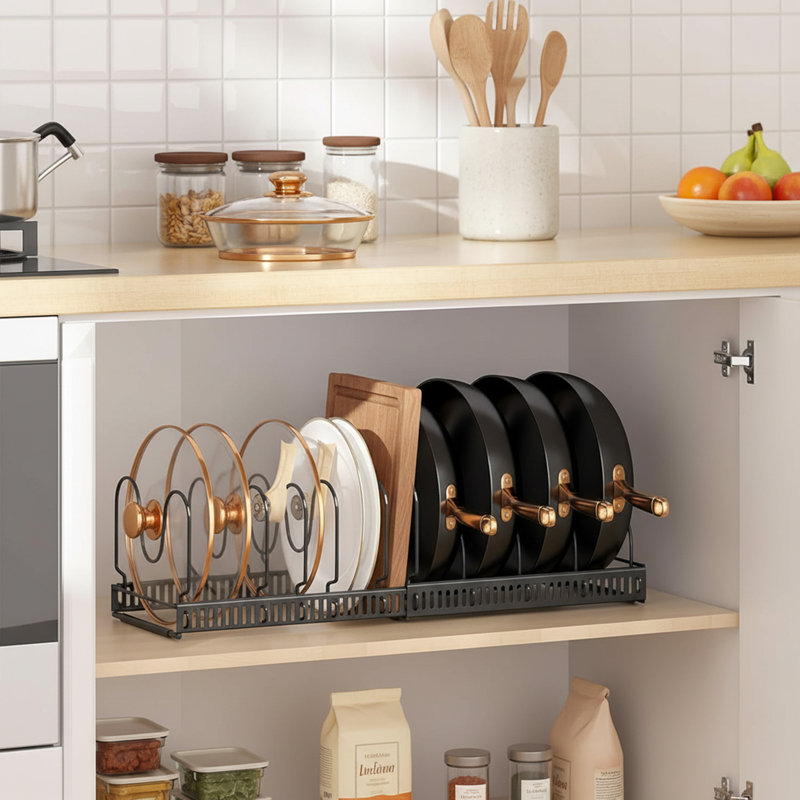 Metal Rectangle Free Standing Pot Rack, Black
