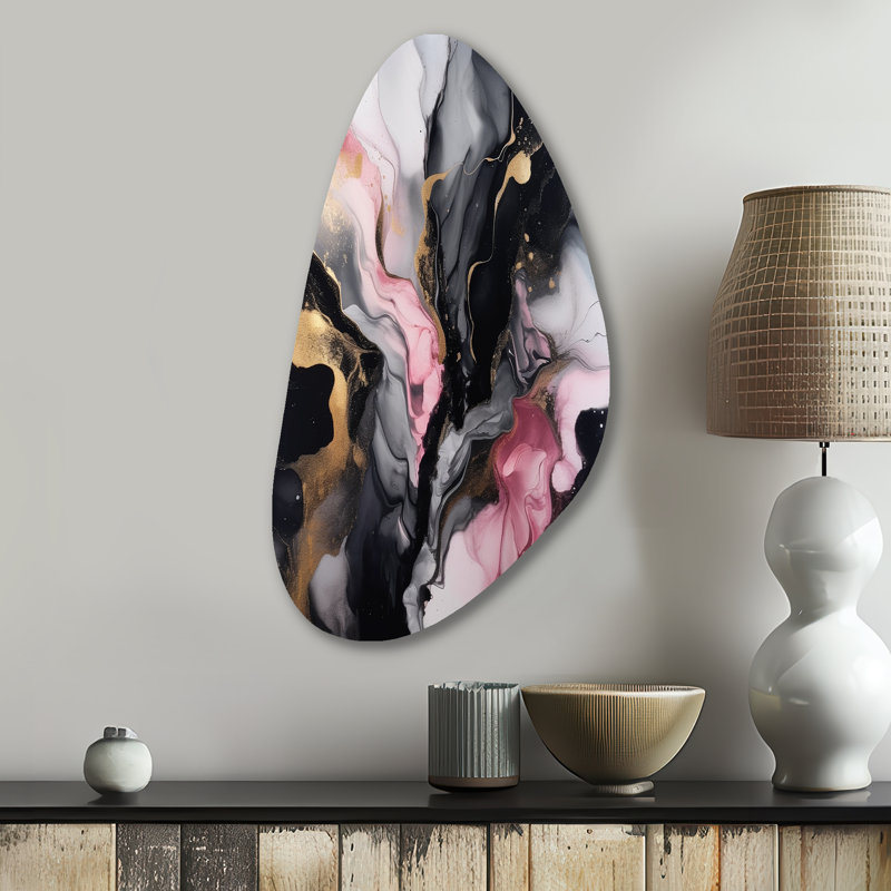 Éclaboussure de marbre noir doré II - impression murale asymétrique en métal, sculpture murale, H 31 po x l 17 po x P 1 po