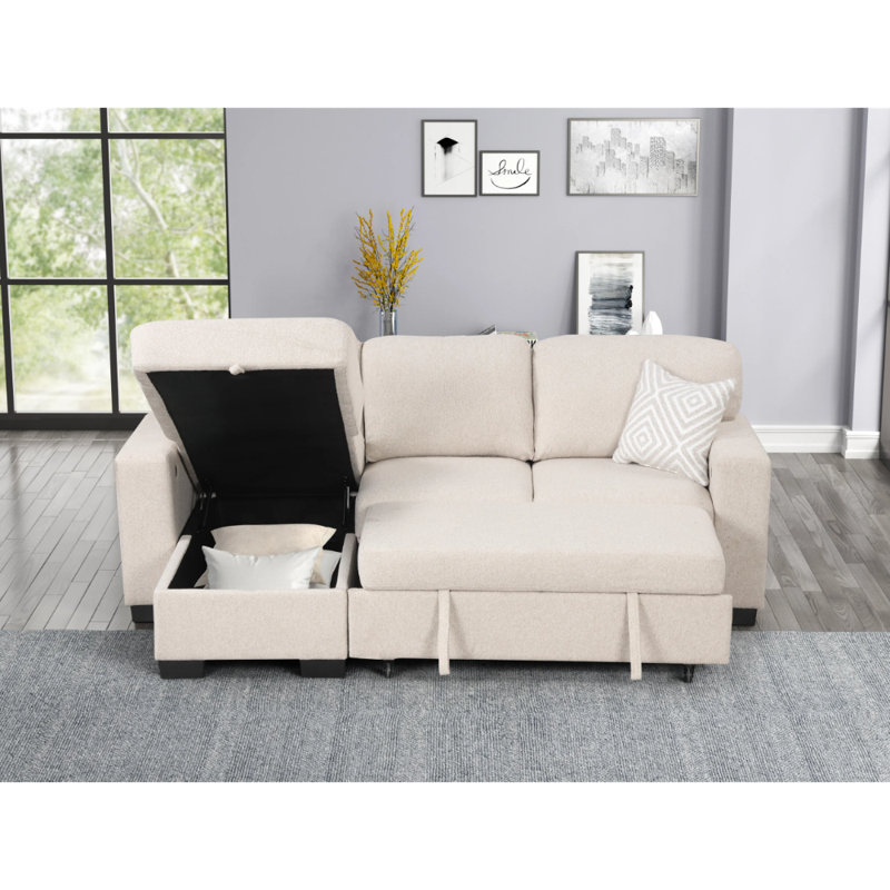 Canapé modulaire réversible avec lit gigogne Pacific, Tissu beige