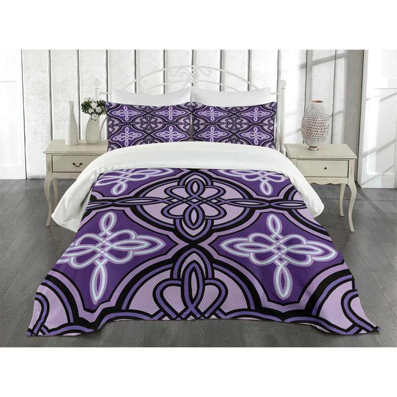 Ambesonne Purple Bedspread Set Celtic Knot Art Violet Lilac, King Coverlet / Bedspread + 2 Standard Shams