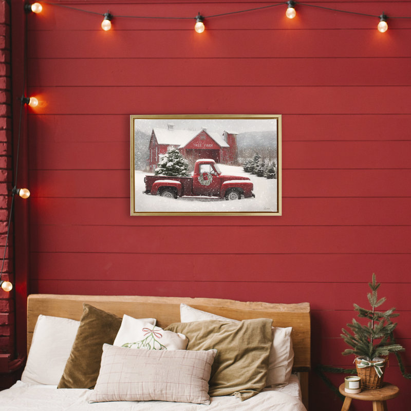 Cadre flottant Festive Tree Farm, par Lori Deiter, H 17 po x l 25 po, Cadre flottant métallique doré