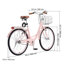 Vélo de croisière, 1 vitesse, vélo de plage rose de 26 pouces avec panier de grande capacité et support arrière, vélo de croisière sécuritaire et robuste avec siège réglable, convient au vélo, à l'exercice et au magasinage