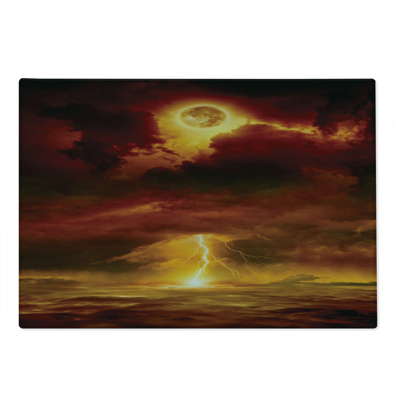 Ambesonne Nature Cutting Board Large Size Storm Full Moon Beams Orange Yellow