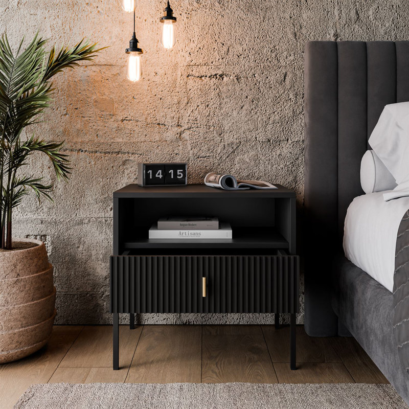 54cm W Manufactured Wood Bedside Table, Black