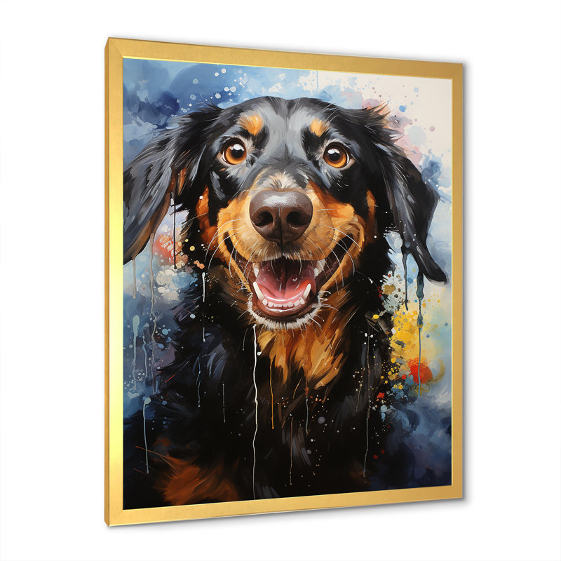 Teckel délice sur toile, H 32 po x l 24 po x P 1 po, Cadre doré simple