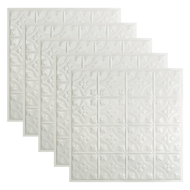 Tuile de plafond Great Lakes Tin Hamilton 2 pi x 2 pi (paquet de 5), Blanc brillant
