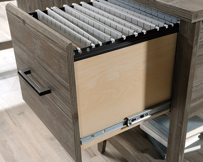 L-Shaped Desk with Storage in Pebble Pine