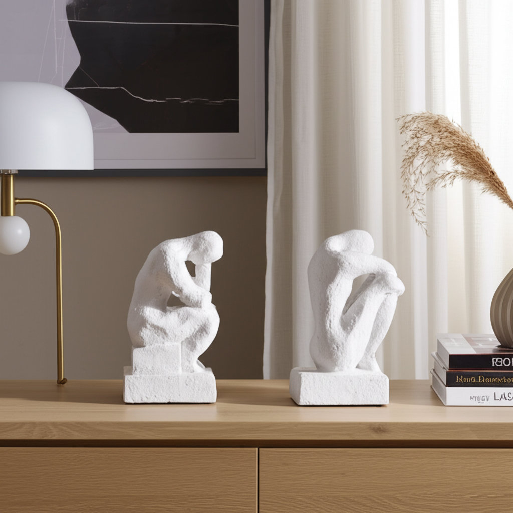 Wella Thinking Man Decorative Bookends, 7" H x 8" W x 4" D, White