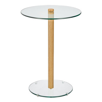16in Glass and Wood Drink Table