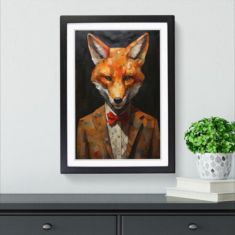 Fox Dadaism No.3 - Single Picture Frame Print on Wood, Black, 34cm H x 25cm W x 2cm D