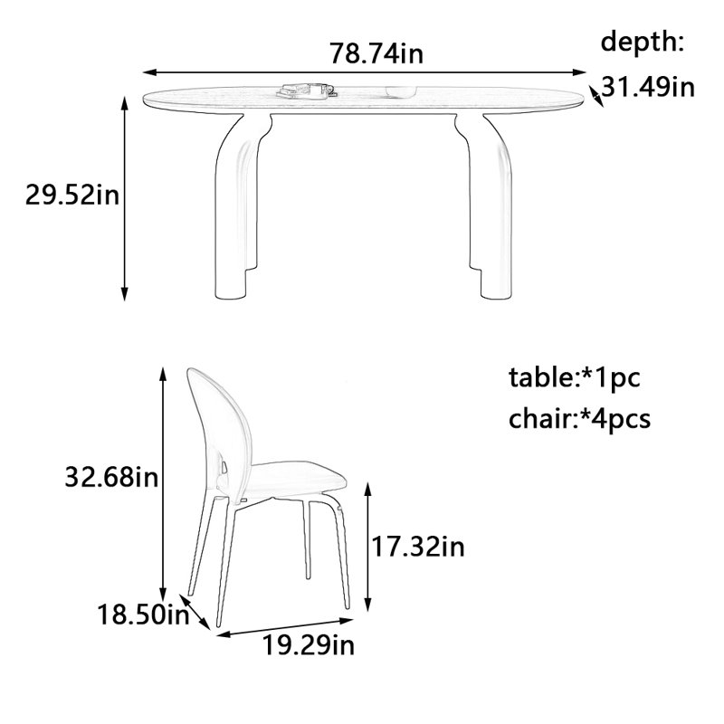 Ensemble de table de salle à manger et de chaises crème Wind Wind Rock, H 29,52 po x L 78,74 po x l 31,49 po