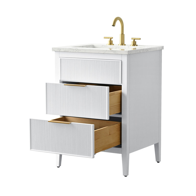 Meuble-lavabo simple 24 po avec plateau en pierre reconstituée Bilroy, Blanc