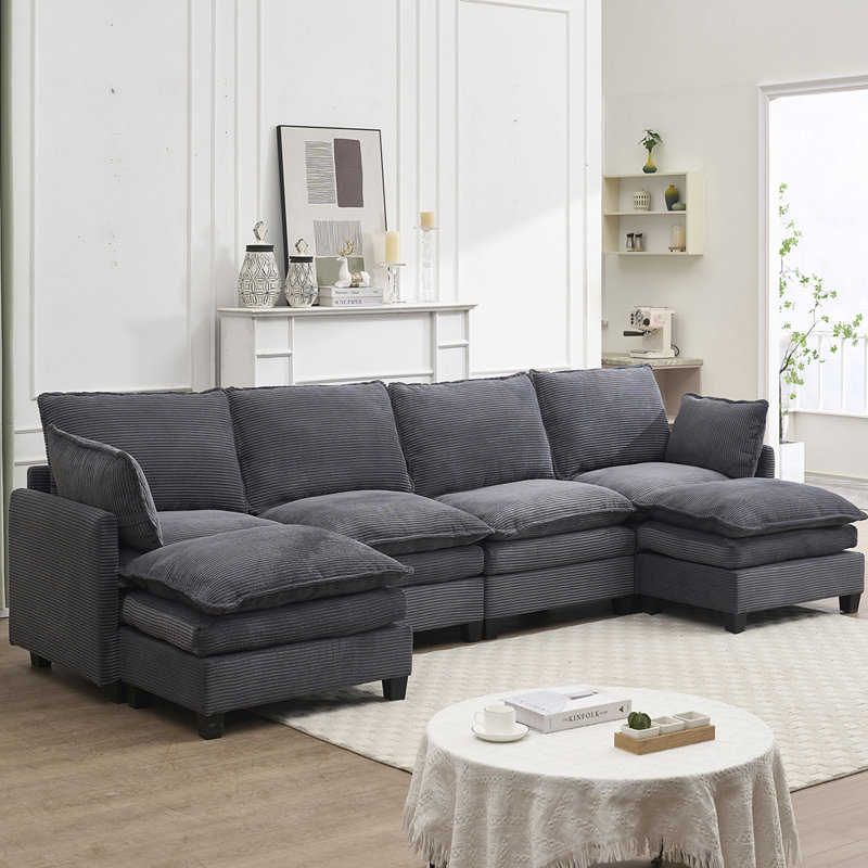 Canapé modulaire surdimensionné, grand canapé en forme de U en velours Canapé confortable à 4 places avec 2 repose-pieds, 2 coussins lombaires, canapé profond pour le salon
