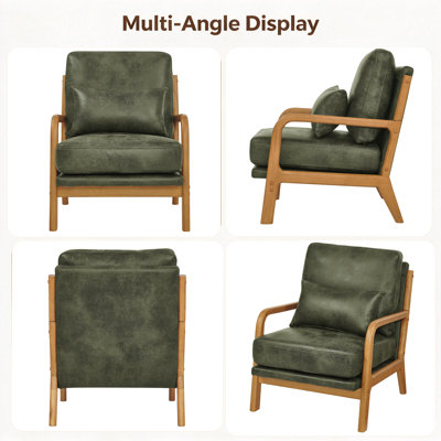 Fauteuil d'appoint de style Mid-Century, fauteuil rembourré avec cadre en bois et coussin lombaire amovible, fauteuil d'appoint de réception