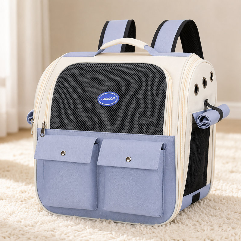 Sac à dos de transport pour animaux de compagnie à grande capacité avec fenêtre avant en filet et deux poches de rangement pour chats et petits chiens