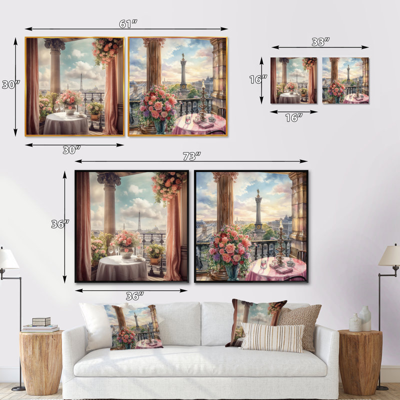 Vue magnifique sur le balcon de Londres - ensemble de 2 collages carrés assortis, Cadre flottant blanc, H 36 po x l 73 po
