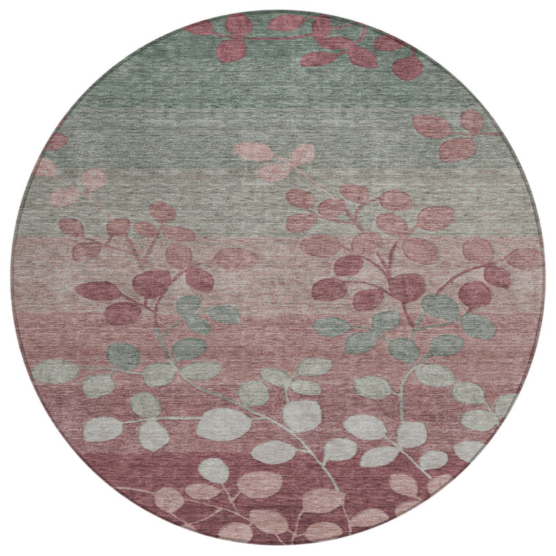 Machine Washable Indoor/Outdoor Xhevrie Blush Rug, Round 8'