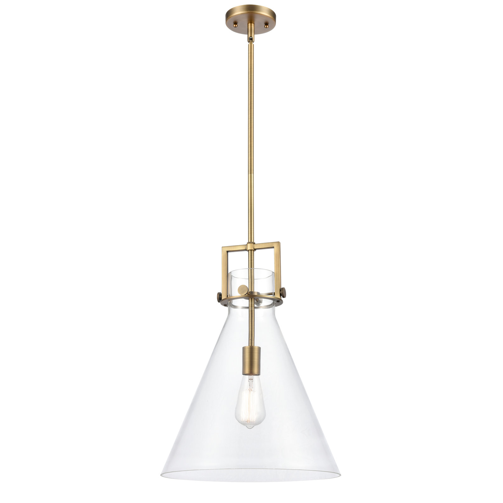 Coterie Single Light Glass Dimmable Pendant, Brushed Brass, Clear, 17" H x 14" W x 14" D