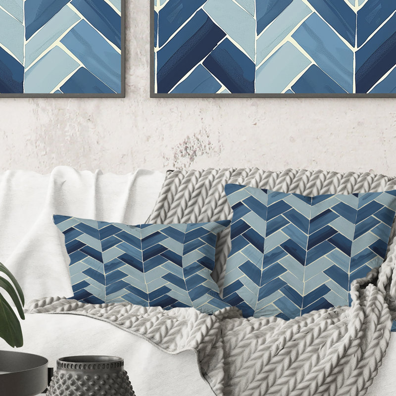 Coussin lombaire à chevrons bleu marine Midcentury