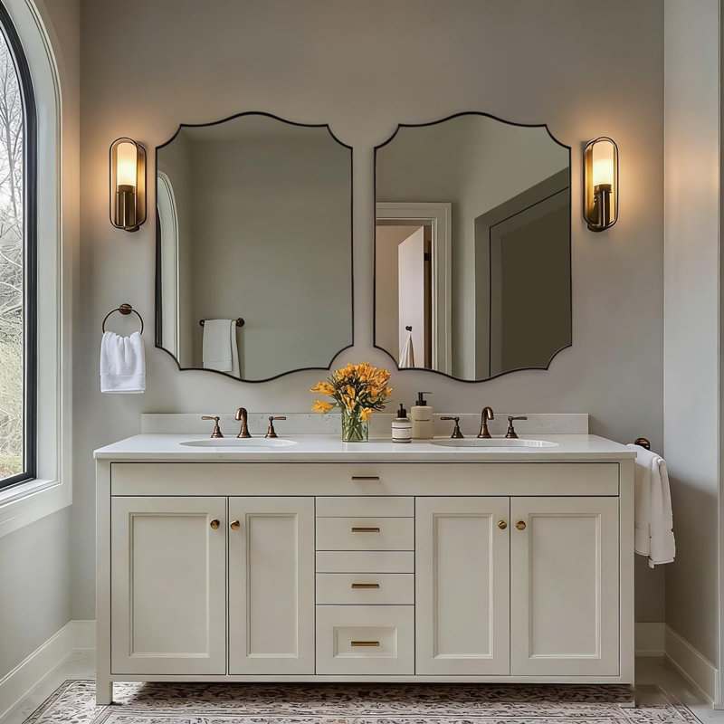 Miroir de salle de bain Anayalee Cadre en acier inoxydable, Bronze brossé, 36 po x 28 po