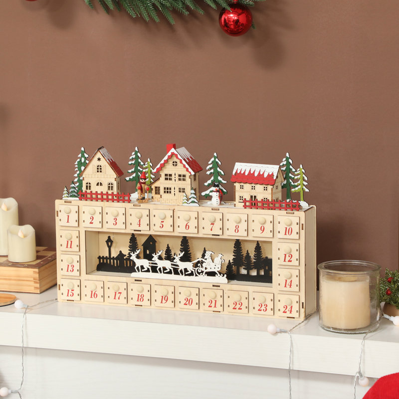 Calendrier de l'Avent de Noël avec 24 tiroirs à rebours et lumières DEL pour les fêtes de famille et les décorations