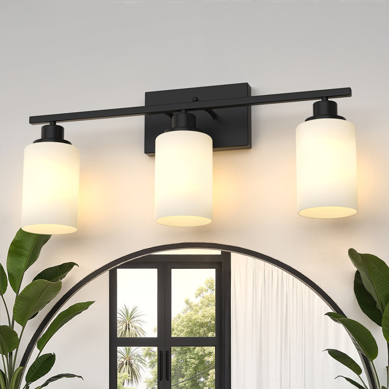 Éclairage pour meuble-lavabo moderne à 3 lumières avec abat-jour blanc lait