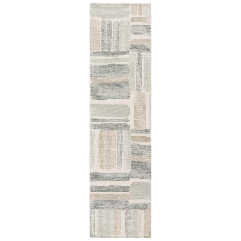 Angeli Abstract Hand Tufted Wool/Cotton Area Rug in Ivory/Grey, Runner 2'3" x 9'