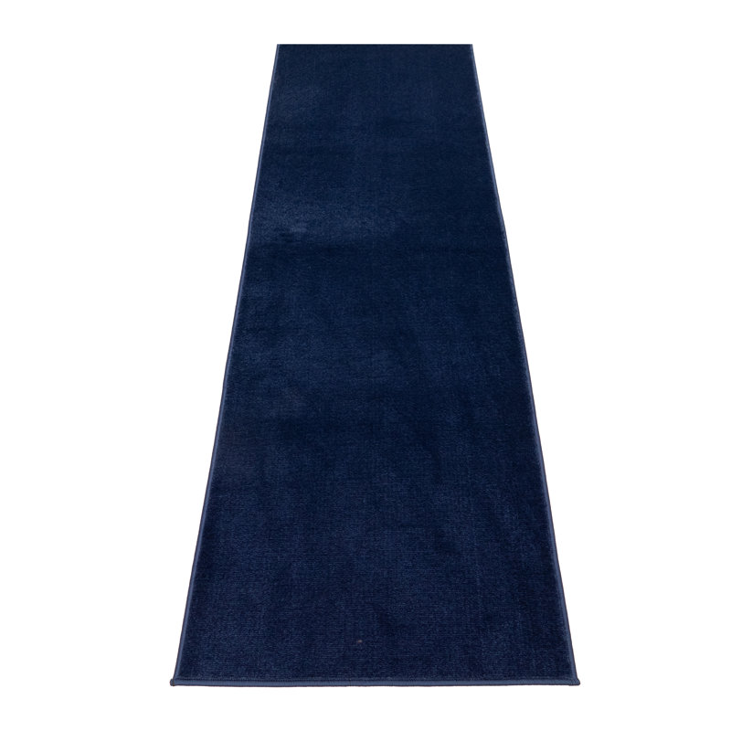Tapis de couloir de taille personnalisée de couleur unie bleu marine à velours moyen antidérapant par pieds