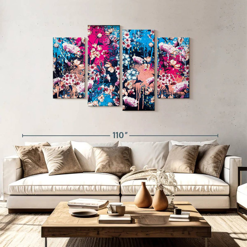 Kerner Splattered Botanical Flowers, 48" H x 75" W