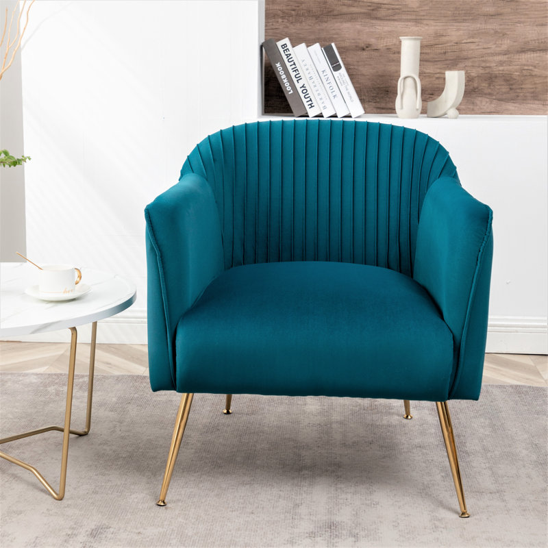 Raziye Velvet Barrel Chair, Greenish Blue
