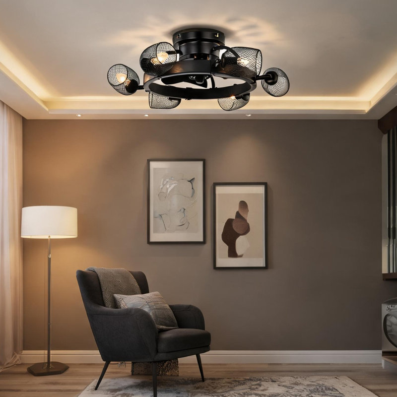 Industrial low-profile ceiling fan with remote operation and reversible motor in matte black