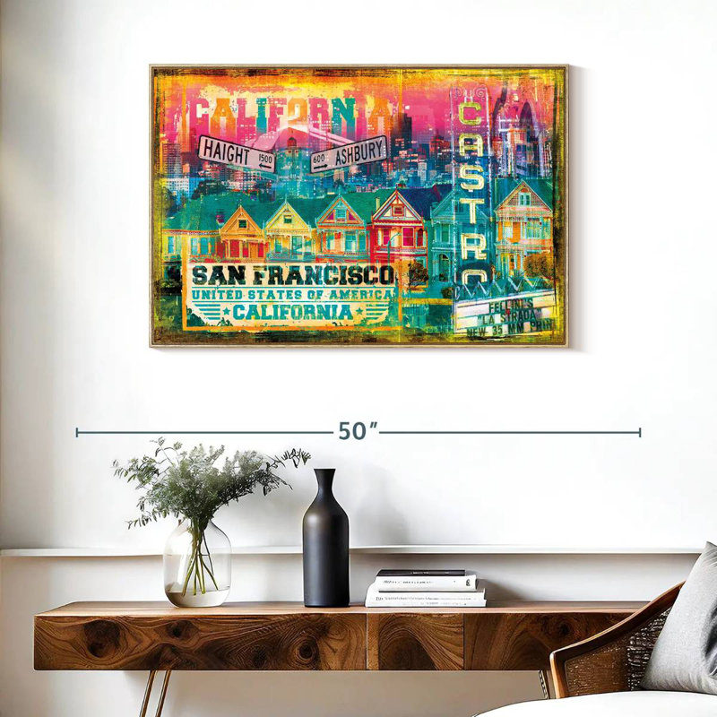Banlieue de San Francisco, grunge, Cadre flottant en bois naturel, 37 po x 25 po