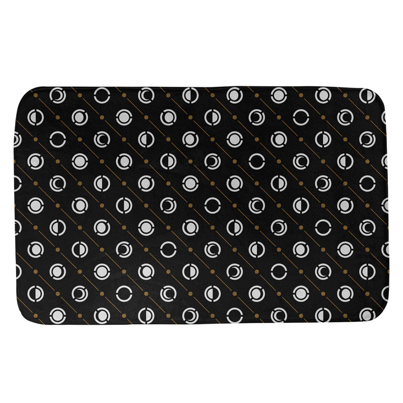 Tapis de bain géométrique antidérapant en microfibre Moon phases, l 21 po x L 34 po, Noir / orange