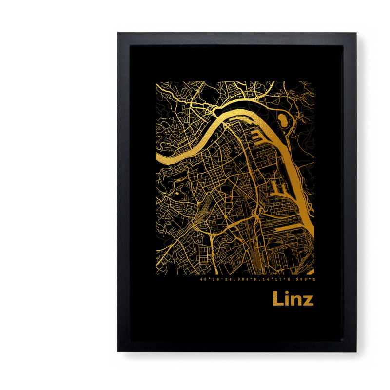 Linz Map - Single Picture Frame Print, 42.5cm H x 32.5cm W x 3.5cm D