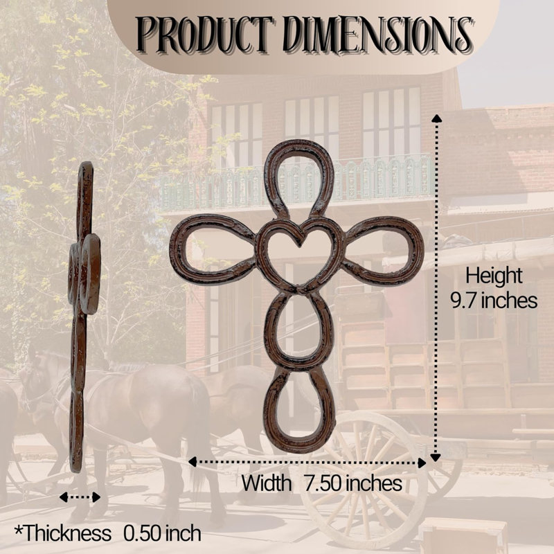 Cast Iron Western Wall Cross Horseshoe Heart Design