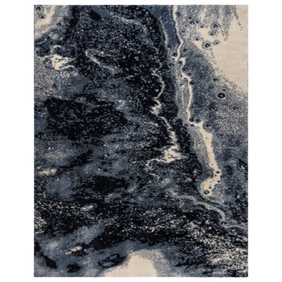 Christipher Zuri Modern Abstract Wave Plush Navy Blue/Ivory Polypropylene/Polyester Shag Area Rug