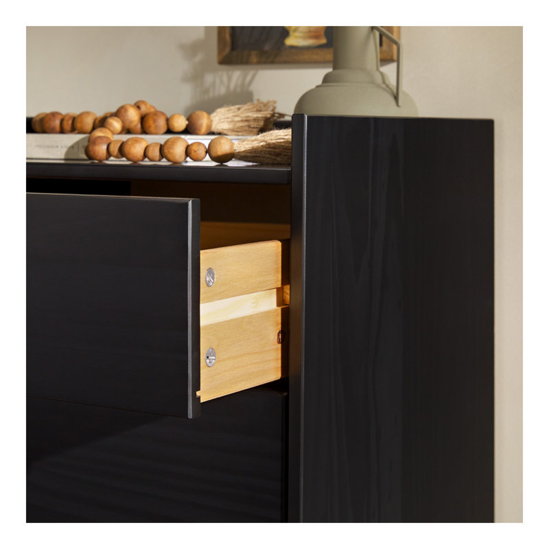 Commode en bois massif à 5 tiroirs Modern Minimalist Modern - noir