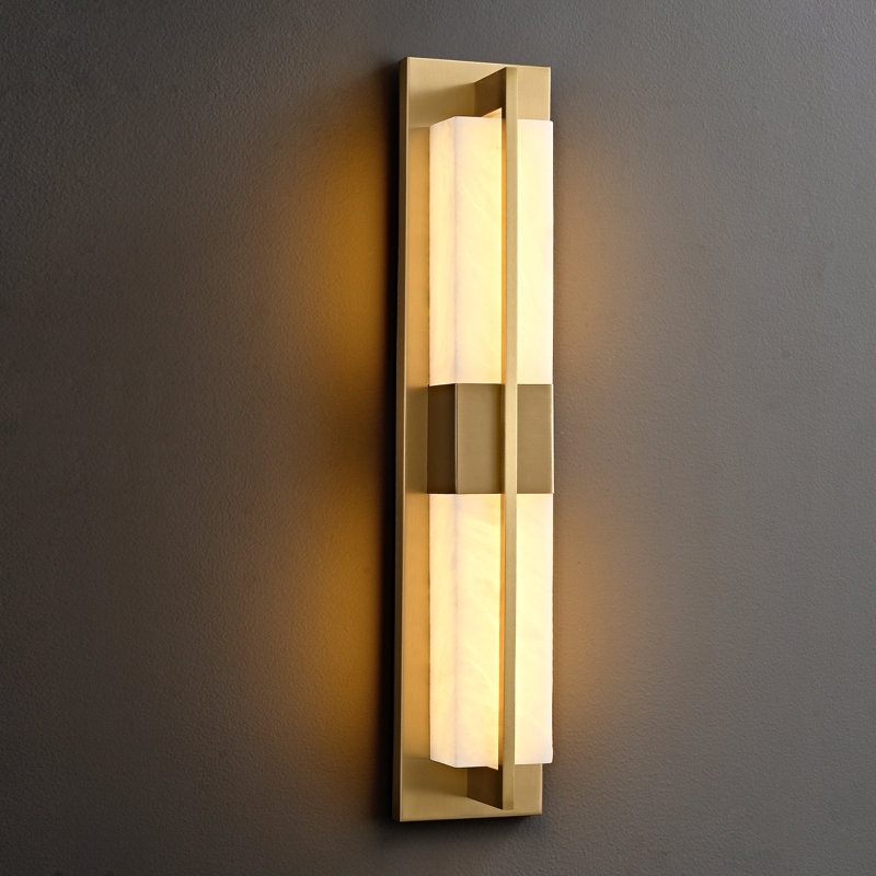 Dimmable Led Solid Brass Wall Mounted Sconce With Alabaster Shade