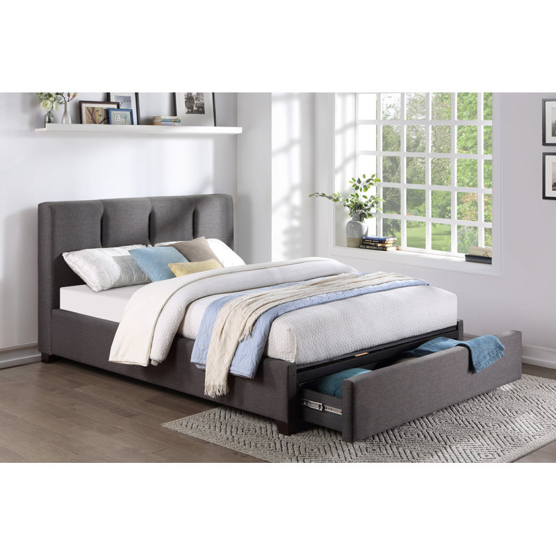 Lit oriental Daigre avec pied de lit de rangement, Graphite, Double