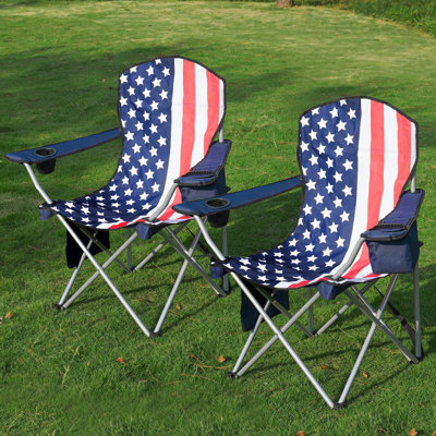 Set of 2 Camping Chairs with Built In Ice Cooler, Cup Holder, & Carrying Bag