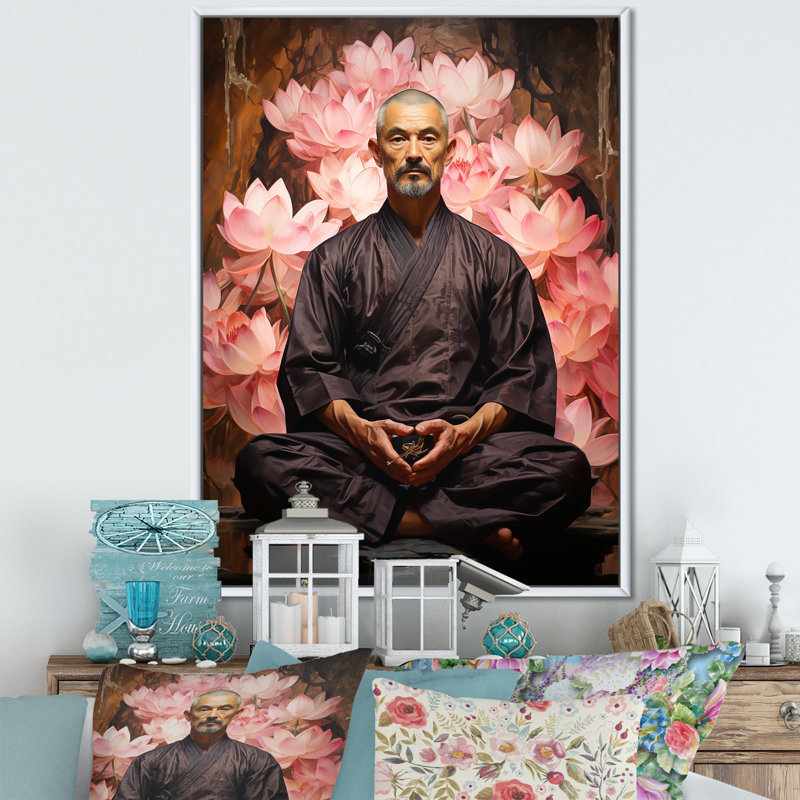 Yoga Lotus Asana II sur toile, Cadre flottant blanc, H 20 po x l 12 po x P 1 po