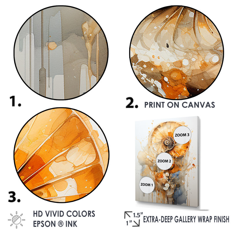 Spirale dorée dorée sur toile, H 32 po x l 24 po x P 1 po, Cadre simple argenté