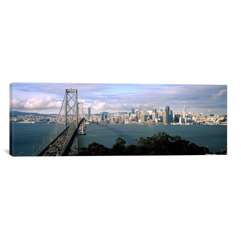 Panoramic Bay Bridge in San Francisco, California Photographic Print on Canvas, 12" H x 36" W x 1.5" D